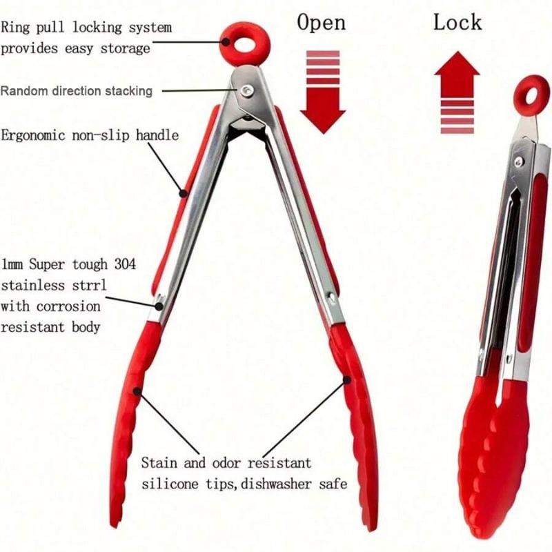 1pc Small Kitchen Tongs, Mini Food Tongs, Heat Resistant Nylon Tips Tongs For Cooking, Serving, BBQ, Grilling, Salad And More