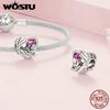 WOSTU 925 Silver Heart Shape Charms Growth Hanging Bead Red CZ Love Affinity Pendant For Original Jewelry Thanksgiving