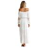 Women's White Chiffon Lace Jacquard Off-Shoulder Evening Gown - Elegant Long Dress for Wedding & Formal Events