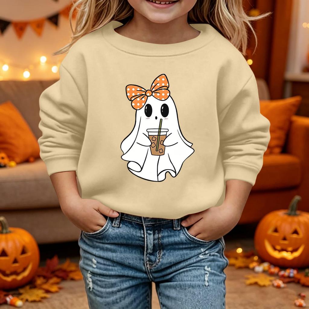 Kids Halloween Printed Hoodie Loose Fit Long Sleeve Casual Sweatshirt