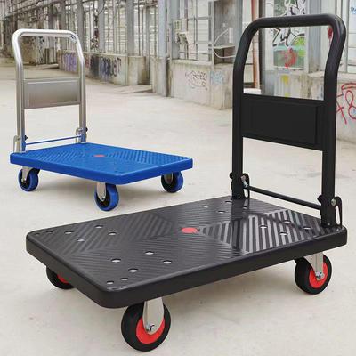Foldable Four-Wheel Flatbed Trolley for Pulling and Pushing Goods