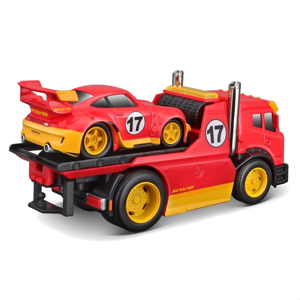 Maisto Scale Muscle Machines Muscle Transporter Diecast Model Car 993 911 1/64 / (JDM Flatbed/RWB - Red/Orange 11543)