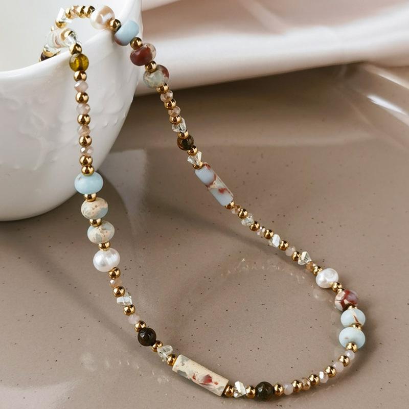 Guochao Fritillary Freshwater Pearl Artificial Crystal Necklace Fashion Retro Necklace Personalized Items