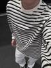 Men's Japanese Color Block Striped Long Sleeve Casual Sweatshirt - Autumn Versatile Base Layer Pullover.