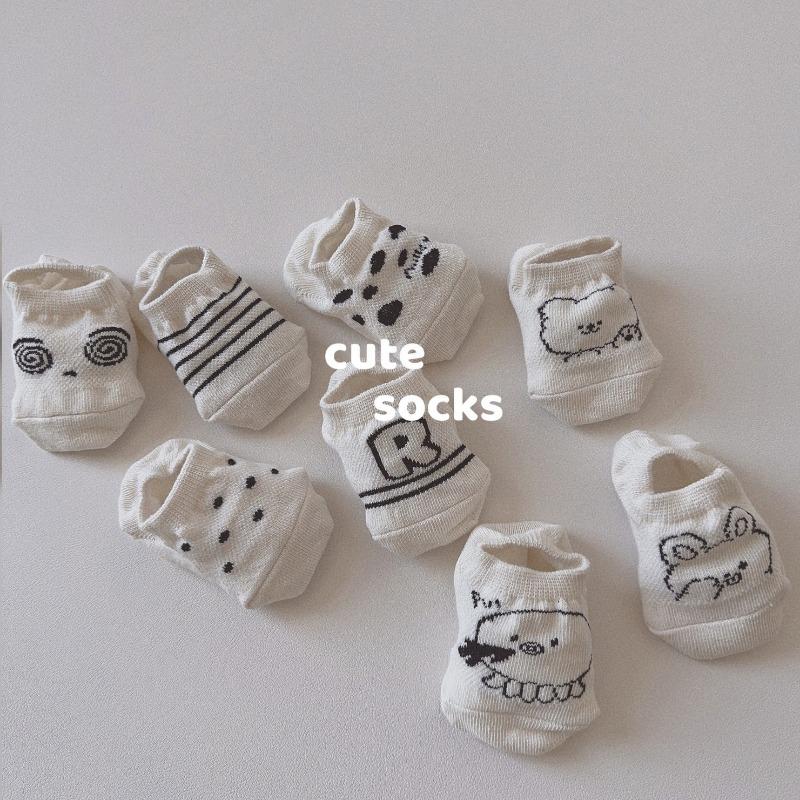 Baby Spring Boat Socks Children White Color Cotton Breathable Short Socks Cartoon Animal Print Anti-slip Floor Socks for Newborn