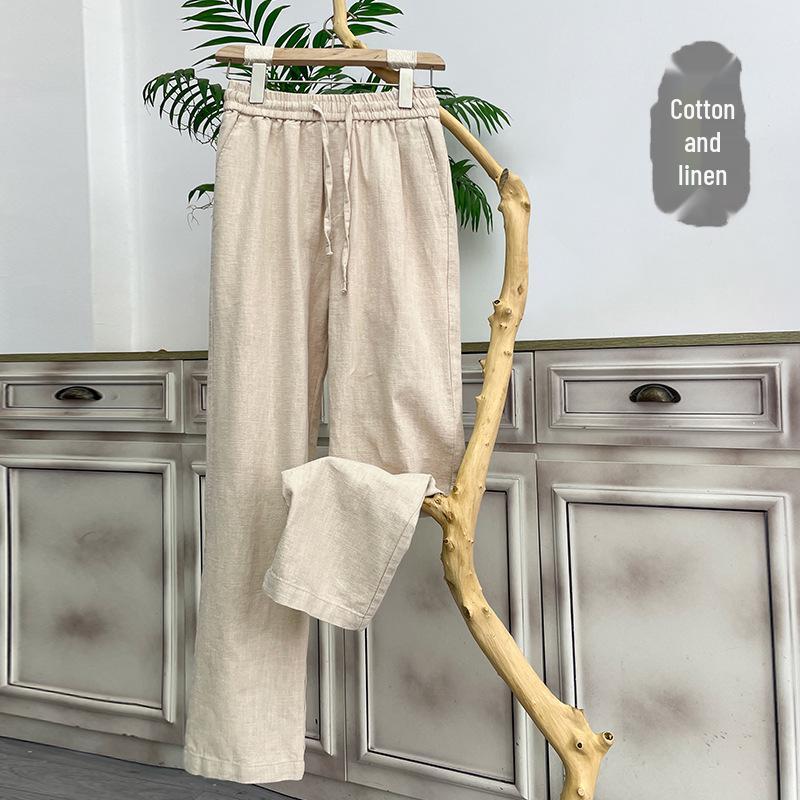 Men's Summer Cotton Linen Wide-Leg Trousers - Loose Fit Casual Pants