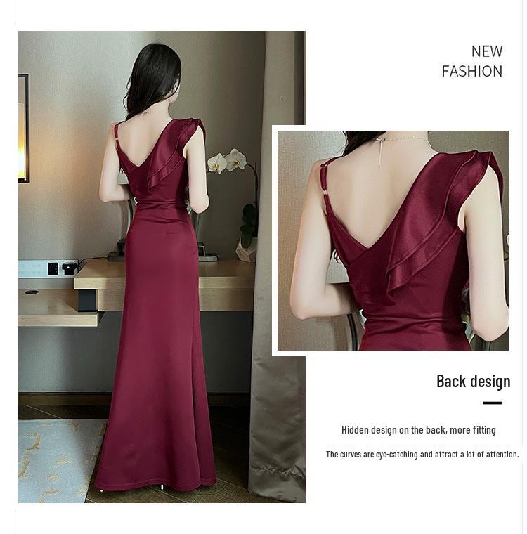 Pure Desire Women's Sexy V-Neck Spaghetti Strap Bodycon Dress, Summer Formal Nightclub Long Skirt A708