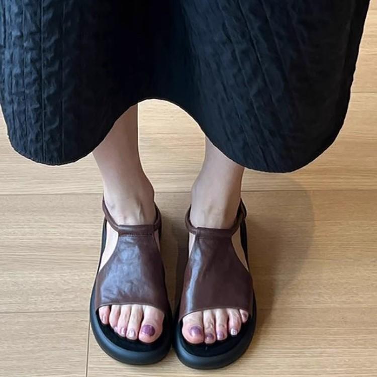Sheepskin Version~ Retro Casual Hollowed-out Open-toed Sandals Women's Summer New Versatile Soft-soled Heightening Roman Shoes