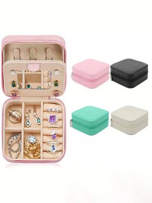 Simple Portable Travel Zipper Jewelry Box, Fashionable Personalized Leather Mini Dust-Proof For Earrings Necklaces Rings Storage