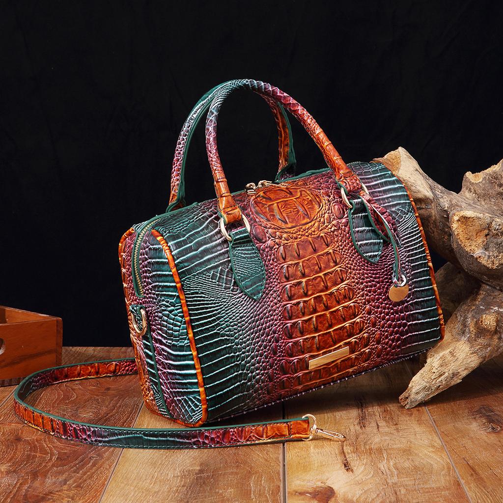New European and American Handheld Underarm Crossbody Travel Retro Women's Bag Brahmin Crocodile Pattern