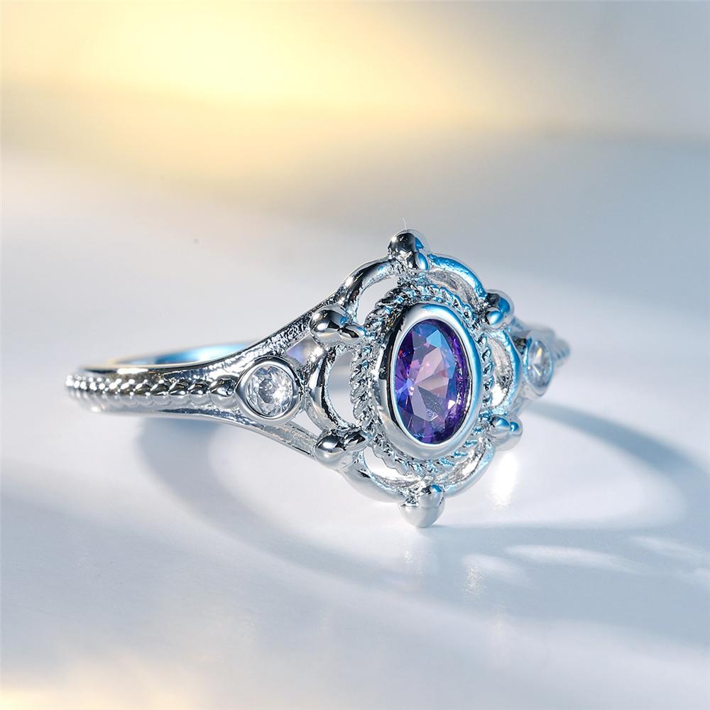 Charm Female Red Purple Green Oval Zircon Stone Engagement Ring Vintage  Color Wedding Jewelry For Women