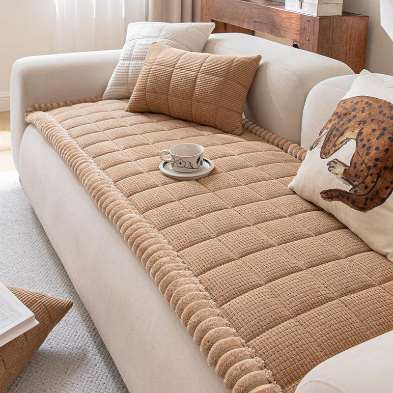 1PC Simple Style Corn Fleece Quilted Sofa Cover New Autumn Winter High Gram Weight Seat Cushion Thick Warm Non-slip Sofa Cover
