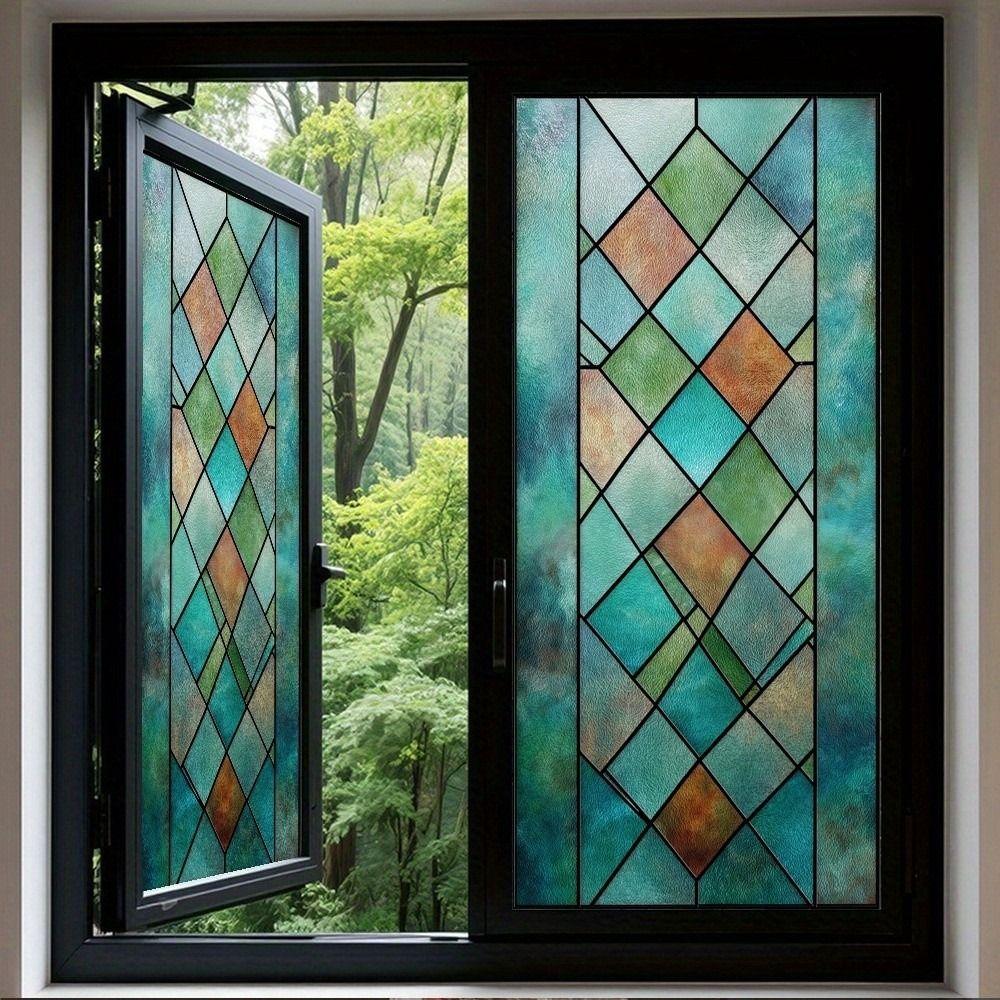 Static Cling Lattice Window Film Non-Adhesive Static Cling Film  Doors Installation