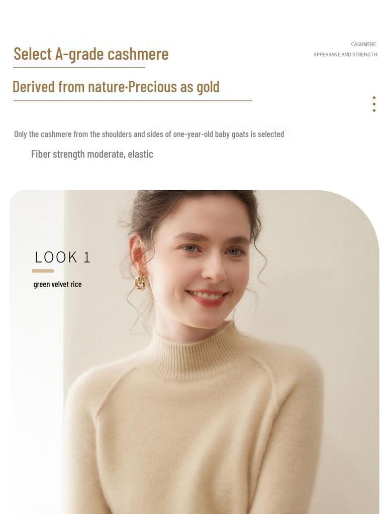 Women's Cashmere Knit Drop Shoulder Sweater - Half-High Collar, Long Sleeve, Warm & Versatile Inner Wear