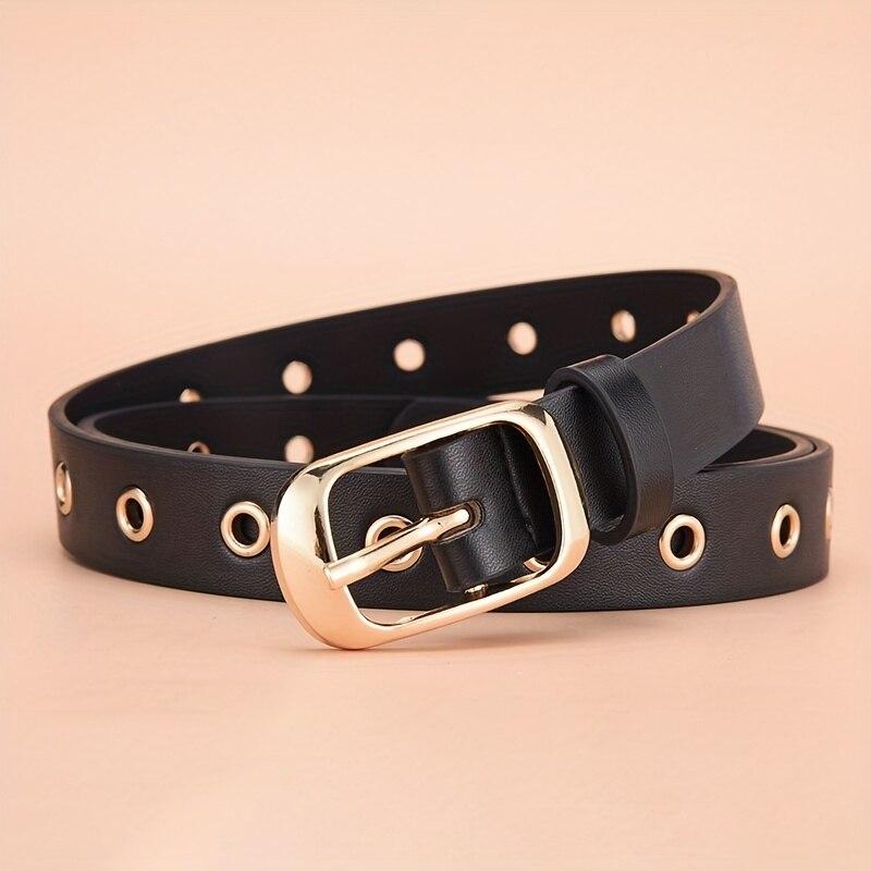 1 peça Cinto Novo Feminino Moda Cinto de Ilhós de Metal Sem Furos Cinto Vazado de Couro PU Combinado com Jeans Cinto para Homens e Mulheres