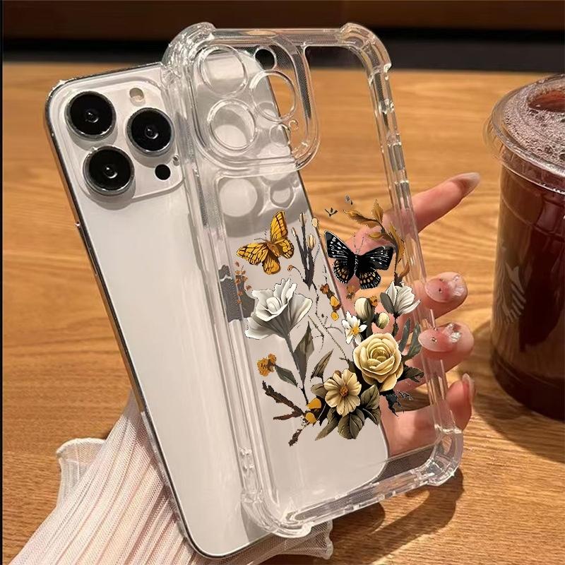 

Flowers & Otter Pattern Transparent Phone Case For iPhone 17 11 13 12 14 15 16 Pro Max XS XR 15 16 Plus Shockproof Soft Cover iPhone17