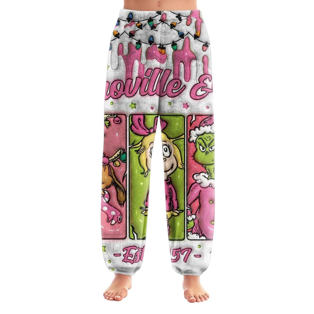 Women's Christmas  Print Trousers With Drawstring Cuffs Casual Pants And Pajamas