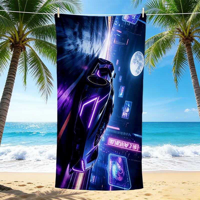 1Pc Neon Future Cityscape Beach Towel, Quick Dry, Multi-Use for Beach Pool Gym Yoga Home Travel, Christmas, Halloween, Xmas Gift M928717