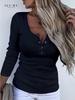 Women's Long Sleeve Pullover Slim Fit Buttoned Top Lightweight Stretchy Fabric Casual Shirt for Daily Wear