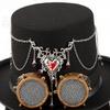 Gothic Industrial Top Hat With Functional Heart Pendant Mechanism And Adjustable Steampunk Eyewear For Cosplay Event