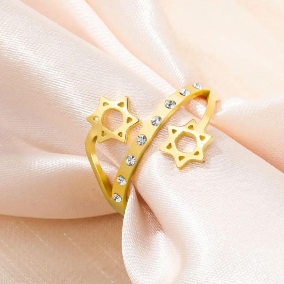 Minimalist Star of David Open Ring Magen David Ring Wicca Amulet Hexagram Ring Adjustable Je Star Jewelry for Women & Men