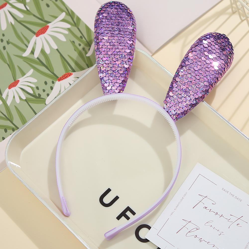 Rabbit Ears Headband Glitter Sequin rabbit Hairbands Shiny Headband Hair Metal Hoop Hair Party Decoration
