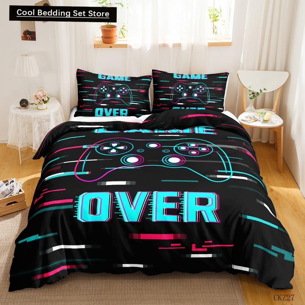 Gamer Bedding Sets for Boy,Gamepad Controller Duvet Cover Set King Size,Video Games Comforter Cover Teens Polyester Quilt Cover