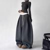 Spring and Autumn Simple Sports Style Contrasting Colors Double Waist Drawstring Casual Pants Women's Gray Loose Straight Wide-leg Pants