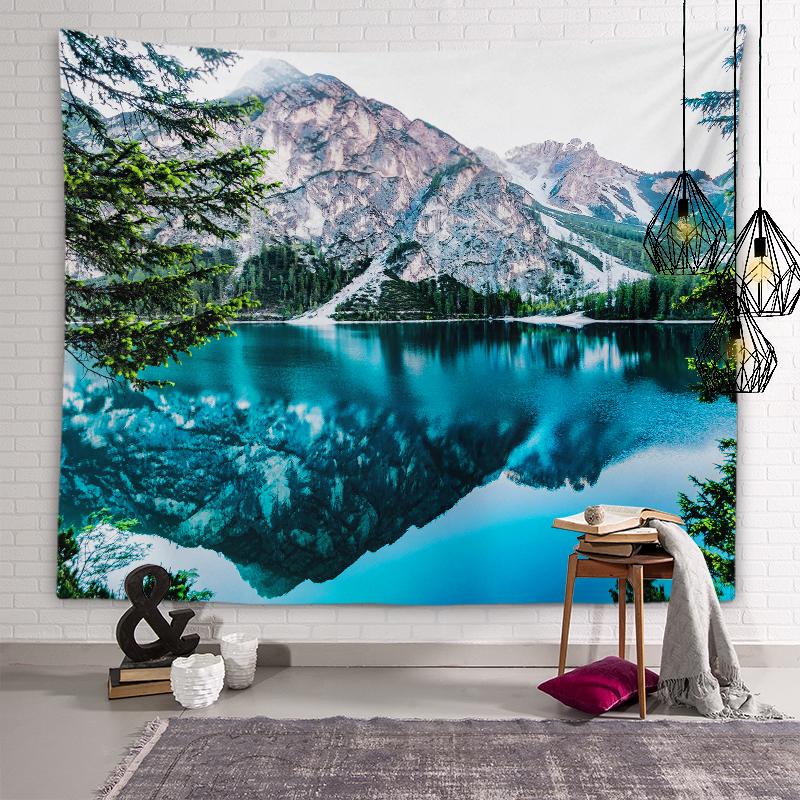 Natural Beauty Tapestry Winter Autumn Mountains River Wall Art Tapestry Dormitory Room Aesthetic Decor Bedroom Home Decor