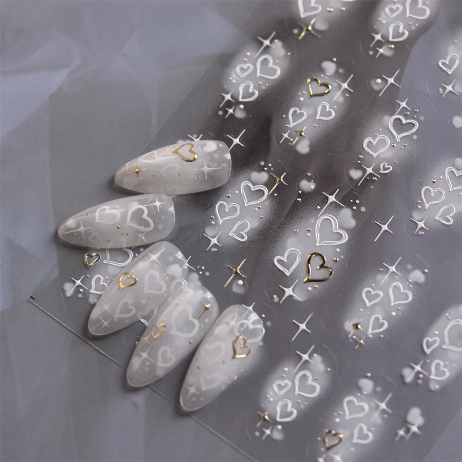 1pcs Nails Decoration Decals 5D Relief Nail Stickers Stamping Gold Silver White Adhesive Nail Art Stickers