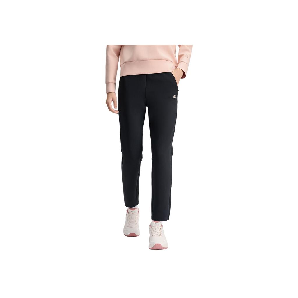 Fila Fitness Athletics Solid Color Simple Comfortable Elastic Knitted Sports Pants Women Bottoms Deep-Black A11W511604F-BK