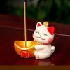 1Pc Cute Lucky Cat Zen Incense Burner Incense Insert Ornament Household Bamboo and Wood Tray Line Incense Plate Incense Holder Desktop Ornament