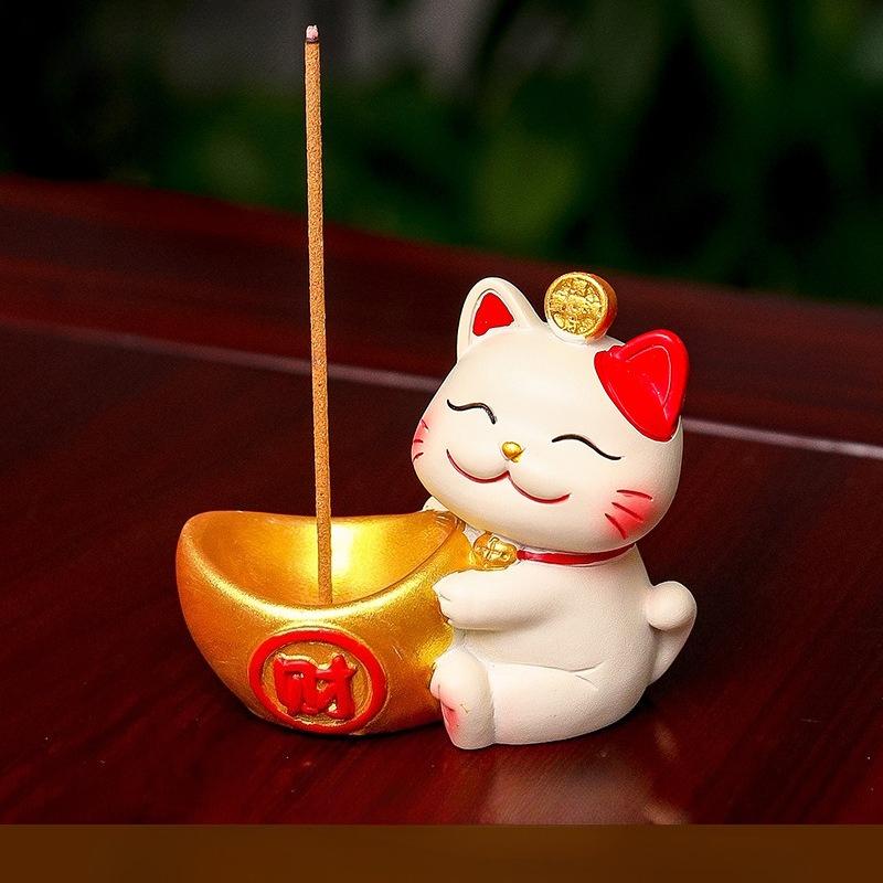 1Pc Cute Lucky Cat Zen Incense Burner Incense Insert Ornament Household Bamboo and Wood Tray Line Incense Plate Incense Holder Desktop Ornament