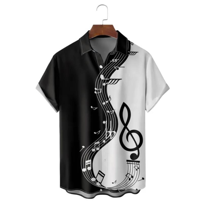 Summer Shirts Men Hawaiian Men's Short Sleeve Shirt Music Note Print Women Beach Travel Casual Oversized Clothing