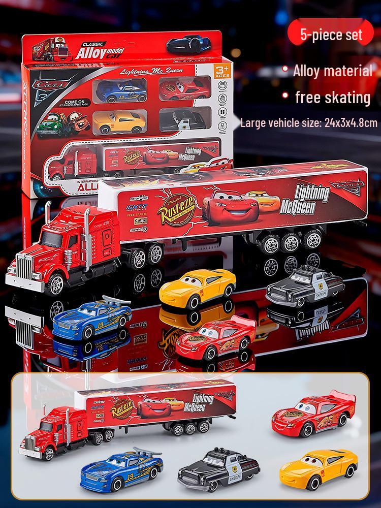 Pixar Cars Alloy Racing Set: 6 Pull-Back Models Featuring Lightning McQueen, Sheriff, and Mater.