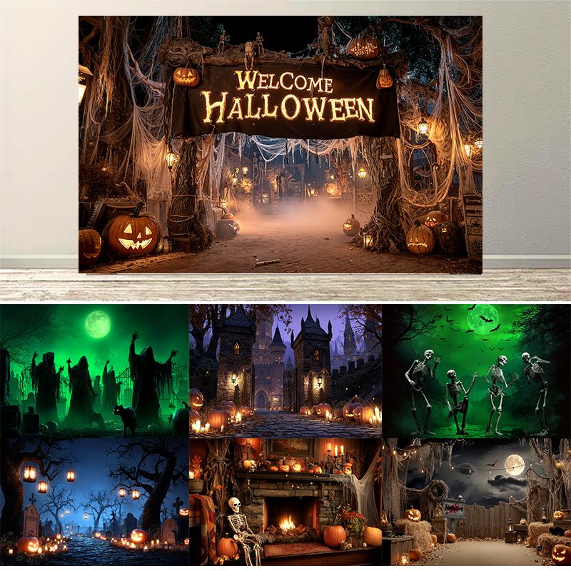 Halloween Multi-colored Backdrop Spooky Castle Horror House Ghost Photography Background Scary Party Decor Photo Booth Props231