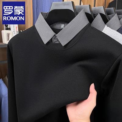 Men's Faux 2-Piece Shirt Collar Plush Knit Sweater