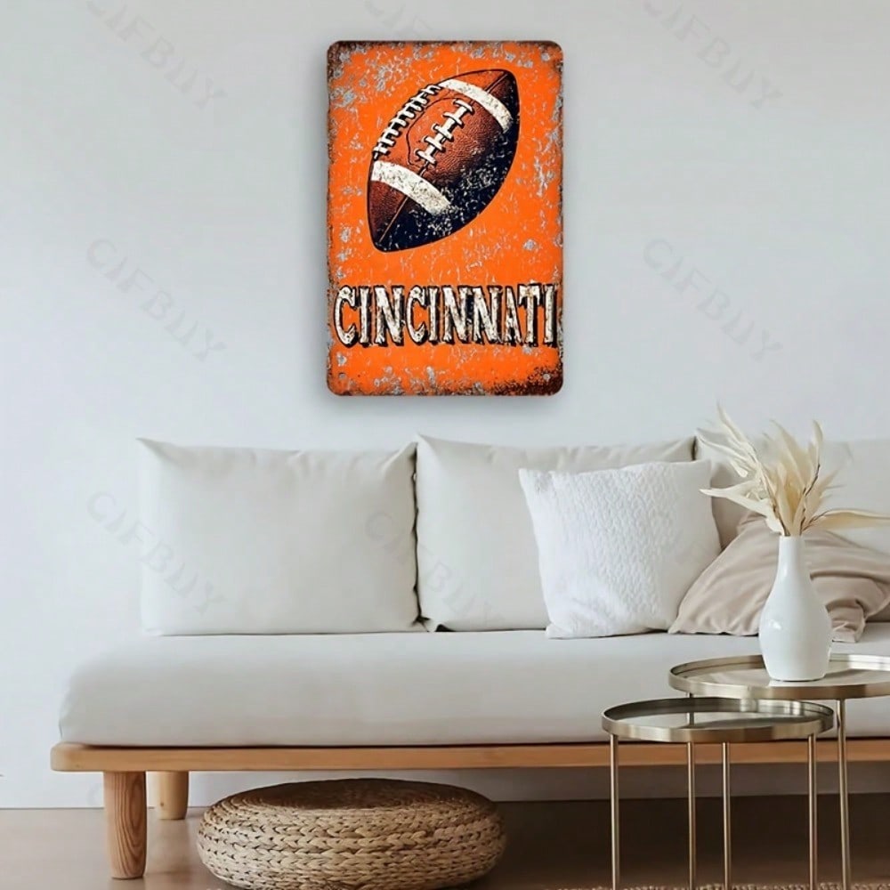 Vintage Cincinnati Football Tin Sign 8x12 Inch Retro Metal Wall Art Pub Decor