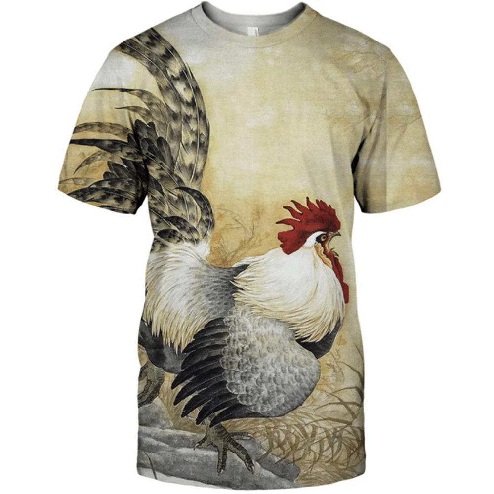 Vintage Rooster Graphic T-shirt Men Women3D Print O-Neck Pullover Casual Short Sleeve T Shirt Fashion Harajuku Unisex Tees