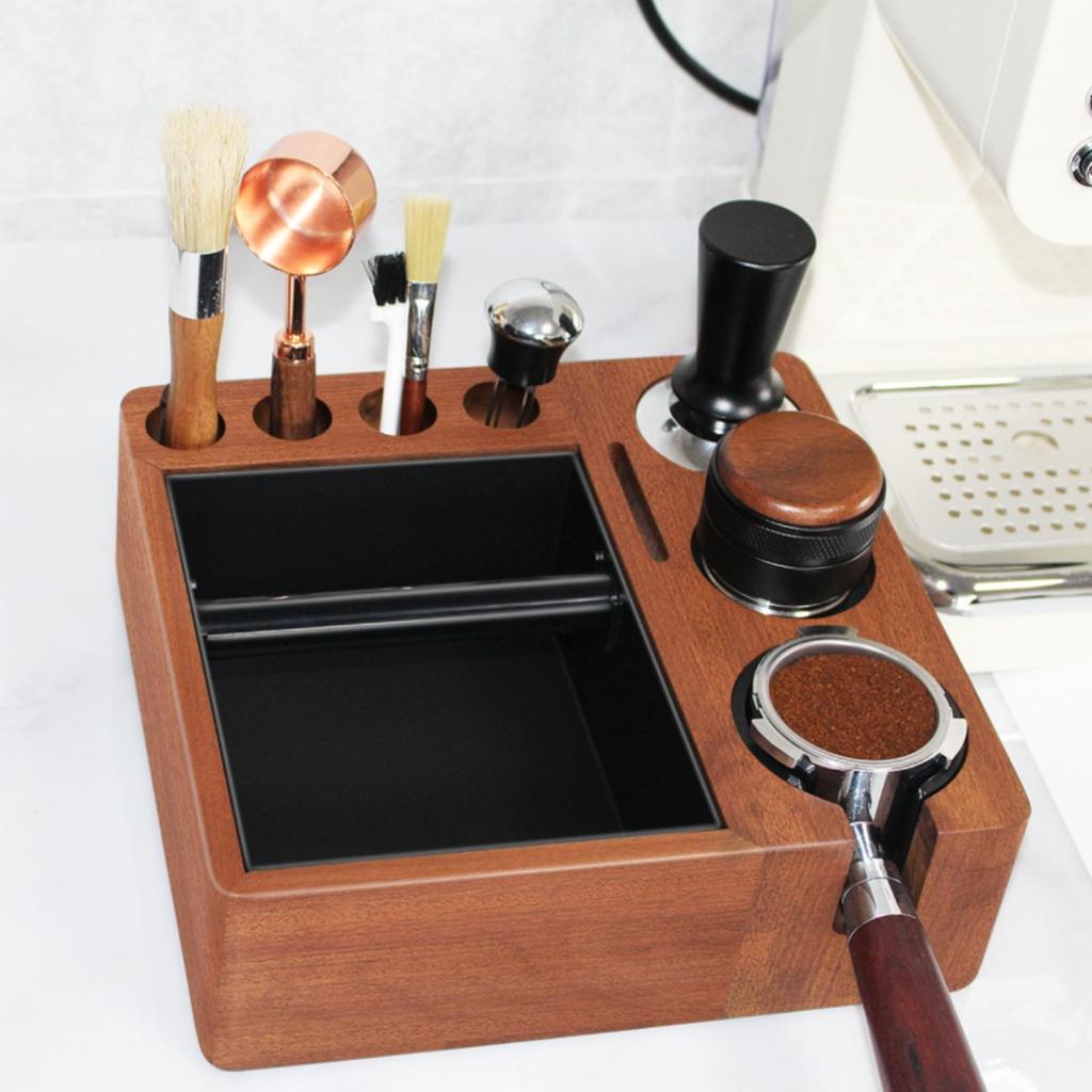 Coffee Pressing Station Recessed Compartment Espresso Tool Organizer Polished