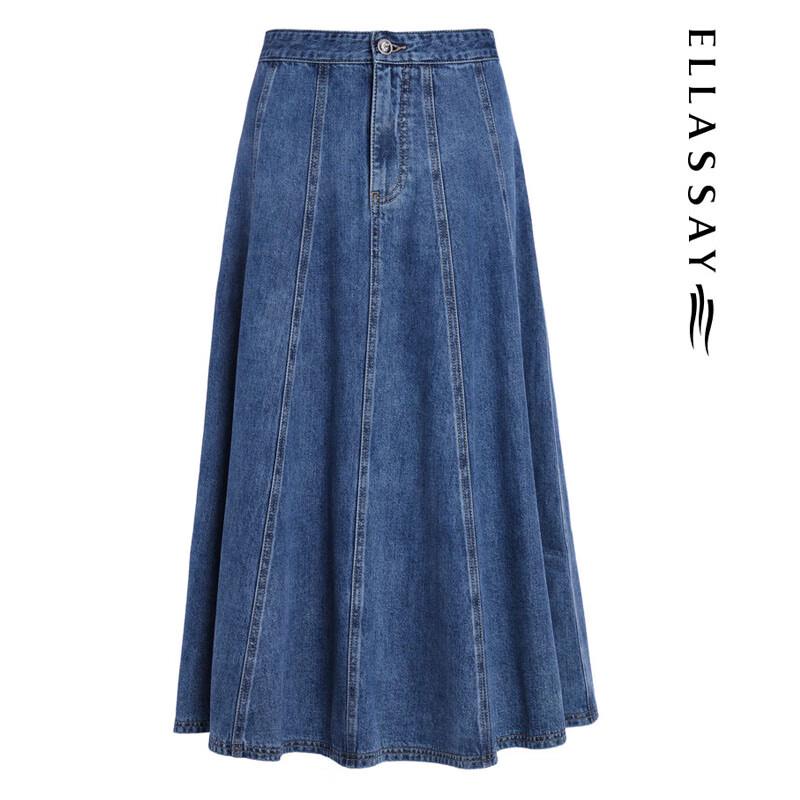 ELLASSAY Spring A-Line Denim Midi Skirt