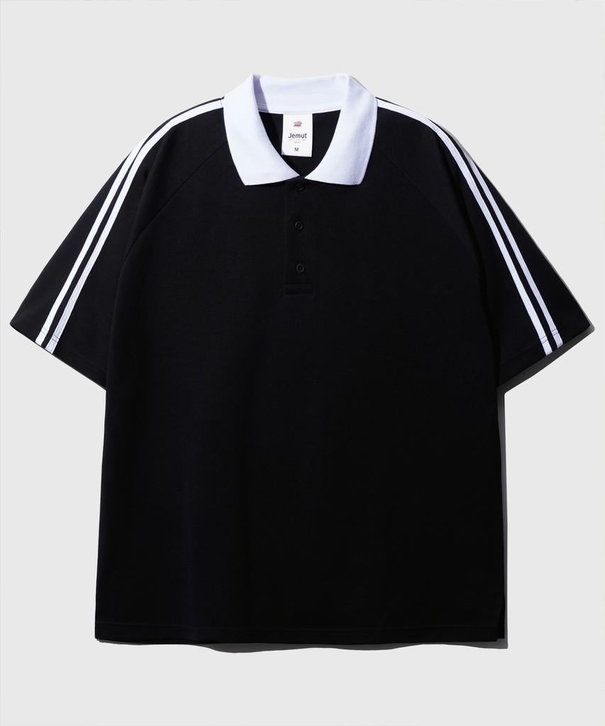 JEMUT Forward Oversized Collared Short Sleeve T-Shirt Black Oyst2559