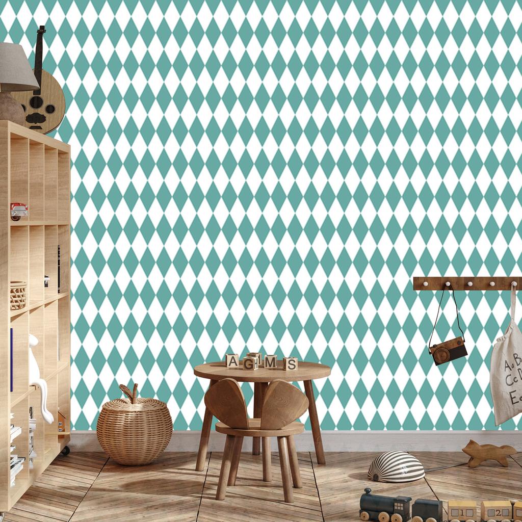 Harlequin Diamonds Wallpaper White and Teal for Living Room and Bedroom 50x1000