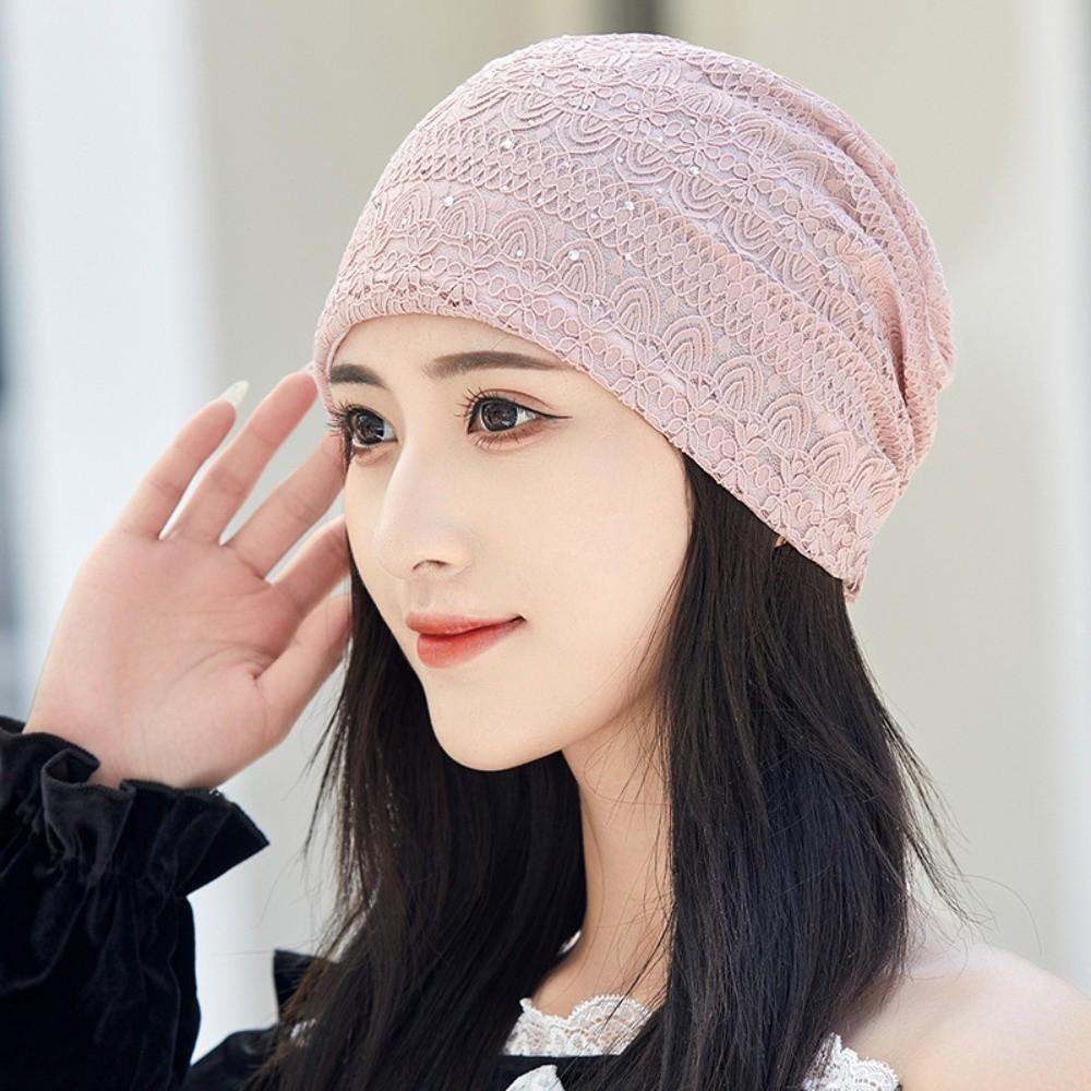 Ethnic Style Warm Bonnet Caps Rhinestones Hijab Turban Cap Casual Lace Beanie Hats  Autumn Spring