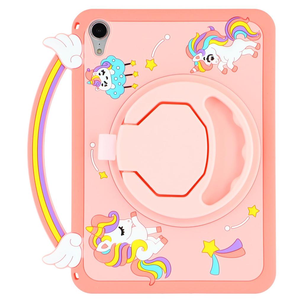 For iPad mini (2024)/(2021) Case Handle Rotating Kickstand Unicorn Silicone Tablet Cover