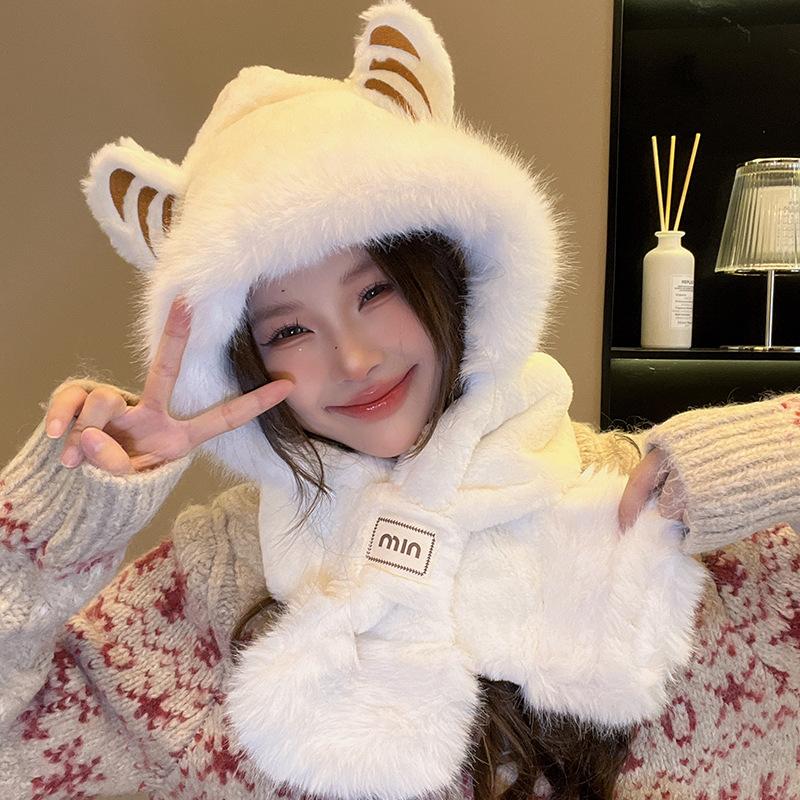 

Плюшевая шапка и шарф для женщин на осень и зиму. Высококачественная новая шапка Лей Фэн. Милый утолщенный теплый шарф.