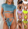 Bandage Separate Swimwear Swimsuit Two Piece Bathing Suit Short Sleeve Sport Bikin