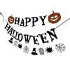 Halloween Decorations Glitter Banner Flag Happy Halloween Party Decor Hanging Ghost Bat Pumpkin Flag Indoor Outdoor