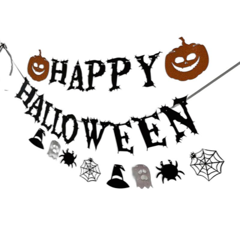 Halloween Decorations Glitter Banner Flag Happy Halloween Party Decor Hanging Ghost Bat Pumpkin Flag Indoor Outdoor