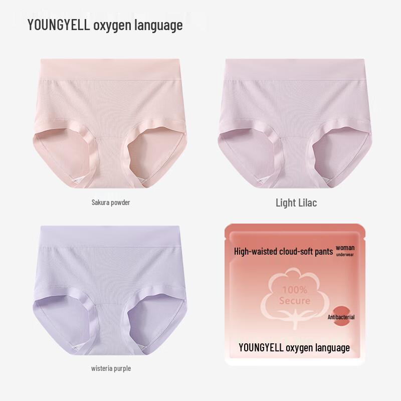 YOUNGYELL Women's High Waist 95% Cotton Seamless Antibacterial Briefs 3-Pack